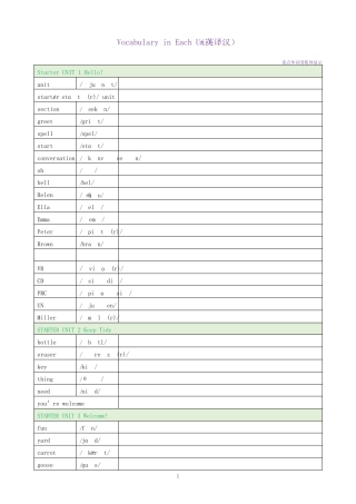 2024新人教版英语初一上单词表(英译汉) 