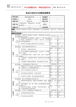 啤酒企业瓶厂旧瓶班长岗位说明书.