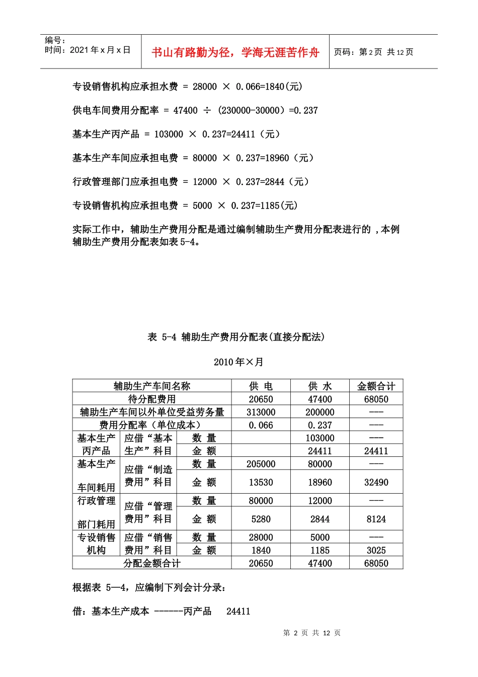 辅助生产成本分配例题_第2页