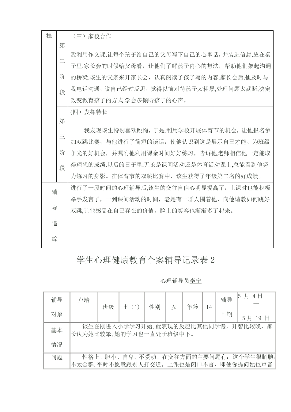 学生心理健康教育个案辅导记录表1_第2页