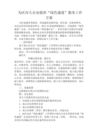 为区内大企业提供绿色通道服务工作方案