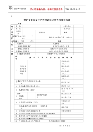 煤矿企业安全生产许可证持证条件自查报告表