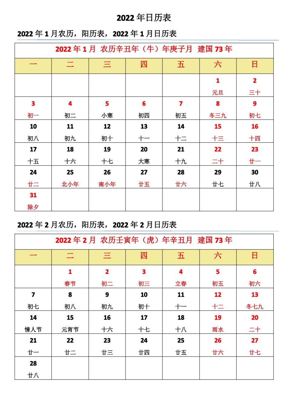 2022年日历表可自由编辑_第1页