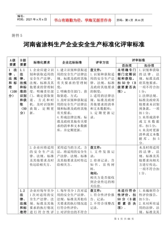 涂料生产企业安全生产标准化评审标准