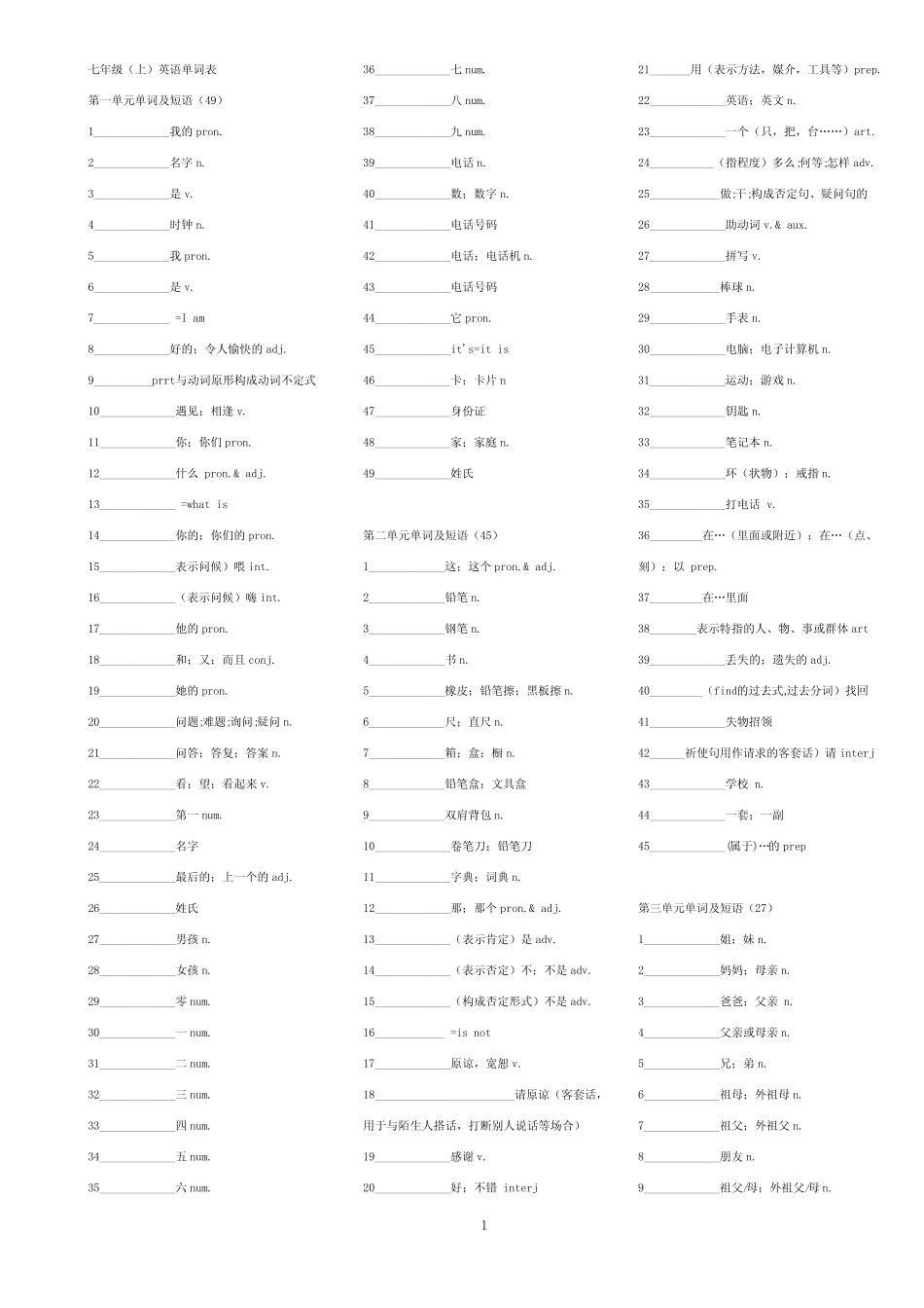 人教版初中英语单词默写版 _第1页