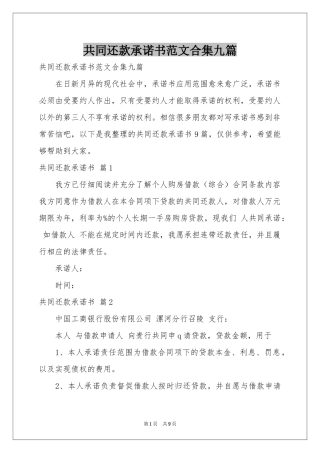 共同还款承诺书范本合集九篇