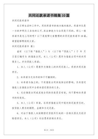 共同还款承诺书锦集10篇