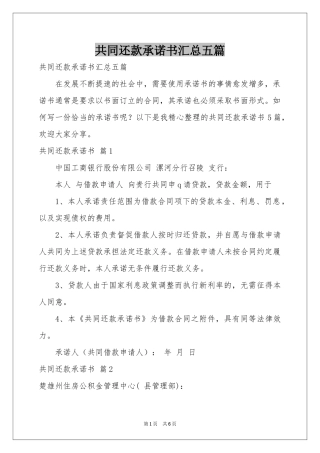 共同还款承诺书汇总五篇