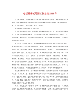 电话销售试用期工作总结2