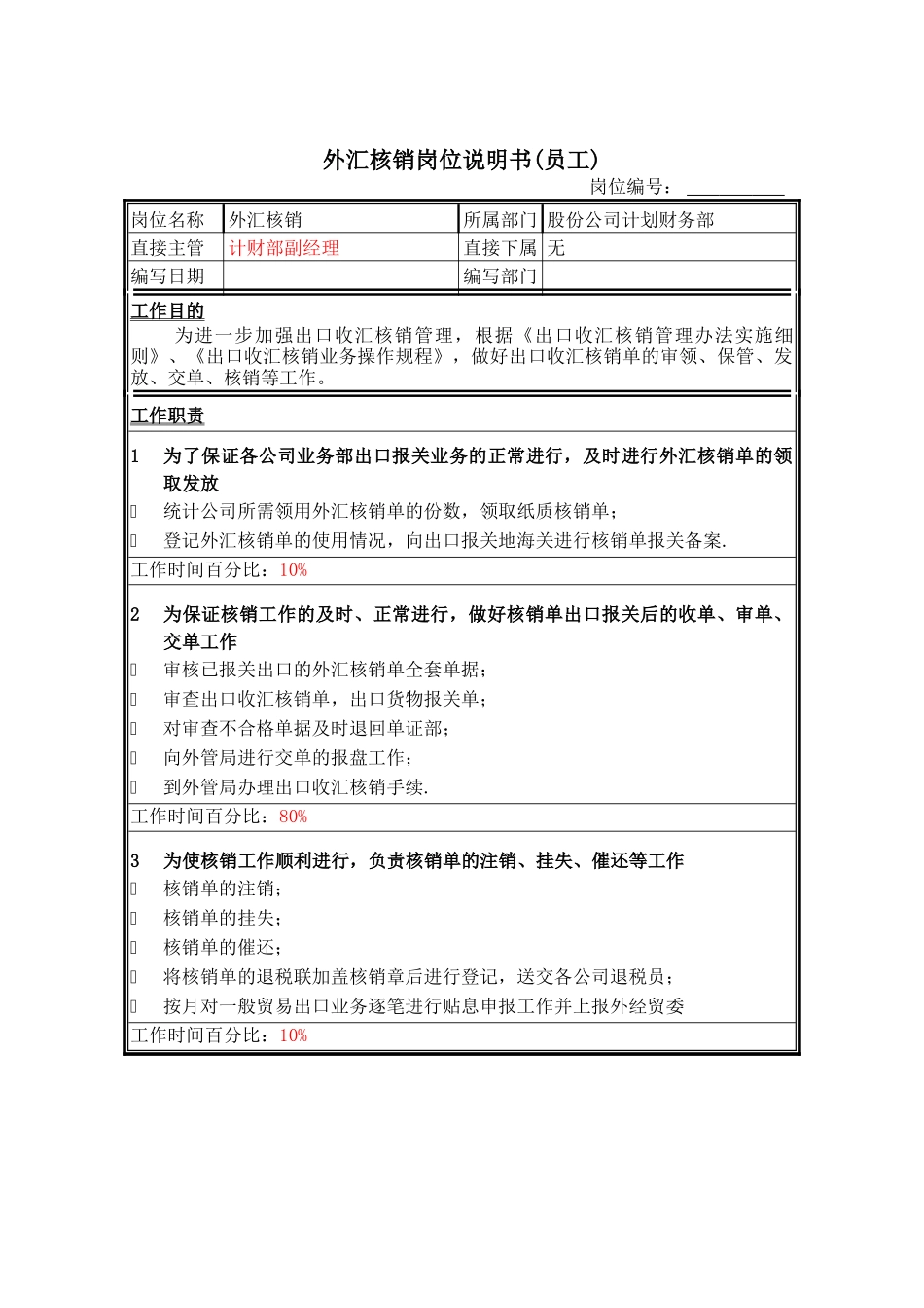 外汇核销岗位说明书_第1页