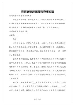 公司高管辞职报告合集6篇