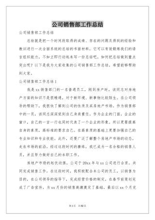 公司销售部工作参考总结