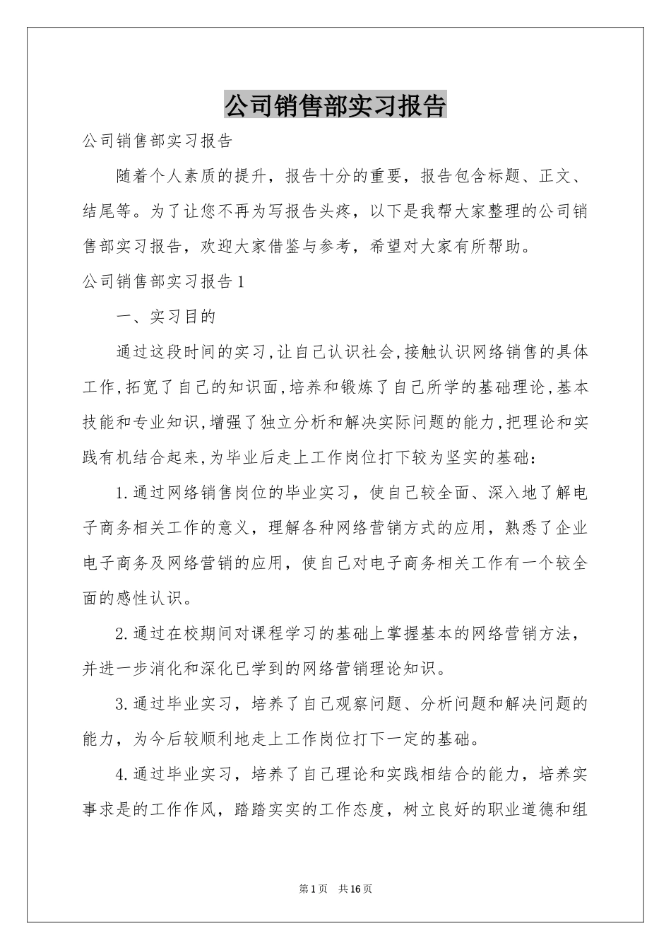 公司销售部实习报告_第1页