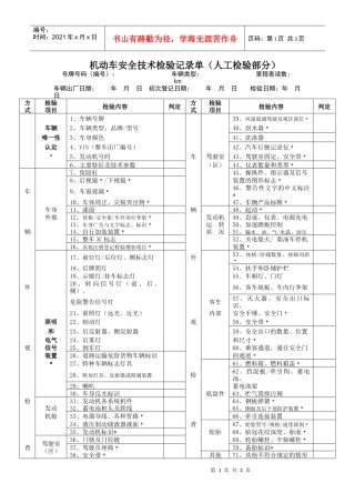 机动车安全技术检验记录单（人工检验部分）