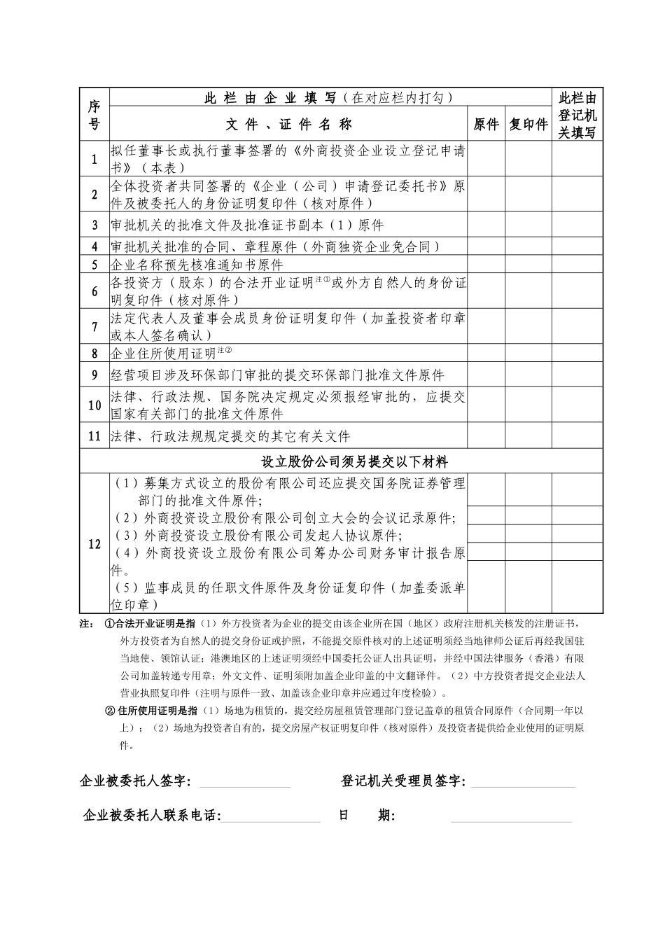 外商投资企业设立登记申请书范本( 12)_第2页