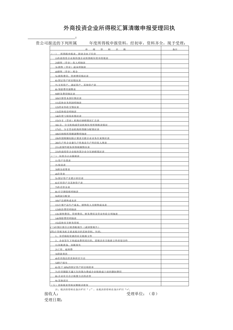 外商投资企业所得税汇算清缴申报受理回执_第1页