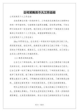 公司采购员个人工作参考总结