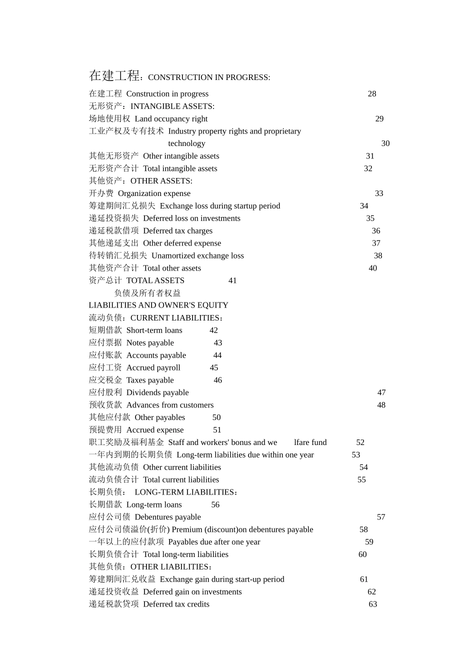 外商投资企业会计报表项目中英文对照表 123_第2页