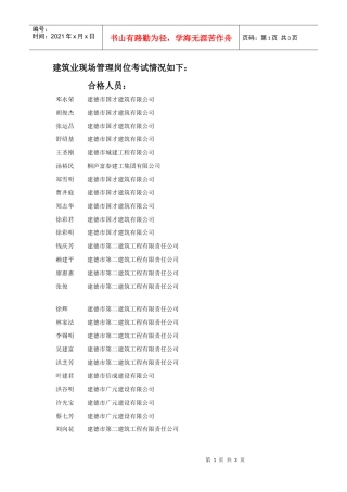 建筑业现场管理岗位考试情况如下