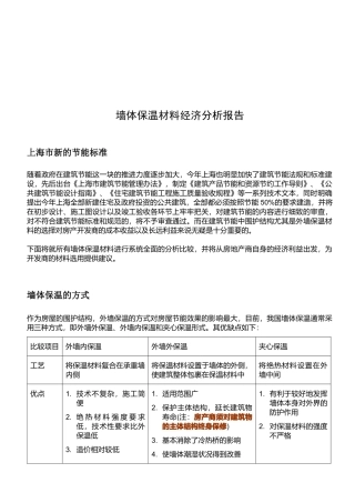 墙体保温材料经济分析报告样本