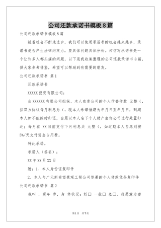 公司还款承诺书模板8篇