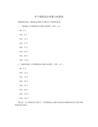 单个锚栓抗拉承载力标准值 