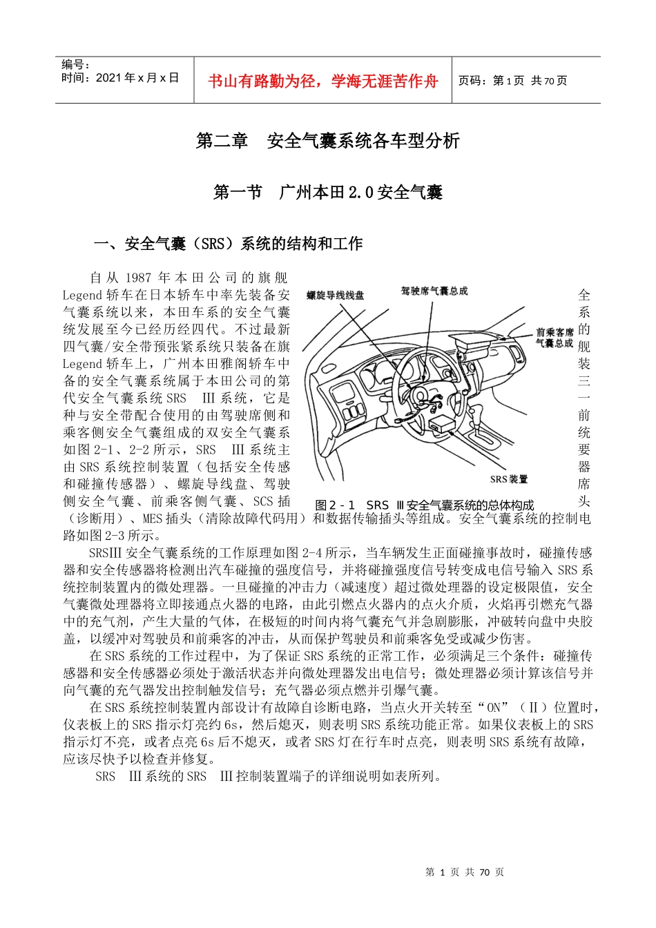第二篇第二章安全气囊系统各车型分析_第1页