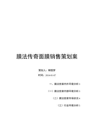 膜法传奇面膜销售策划案