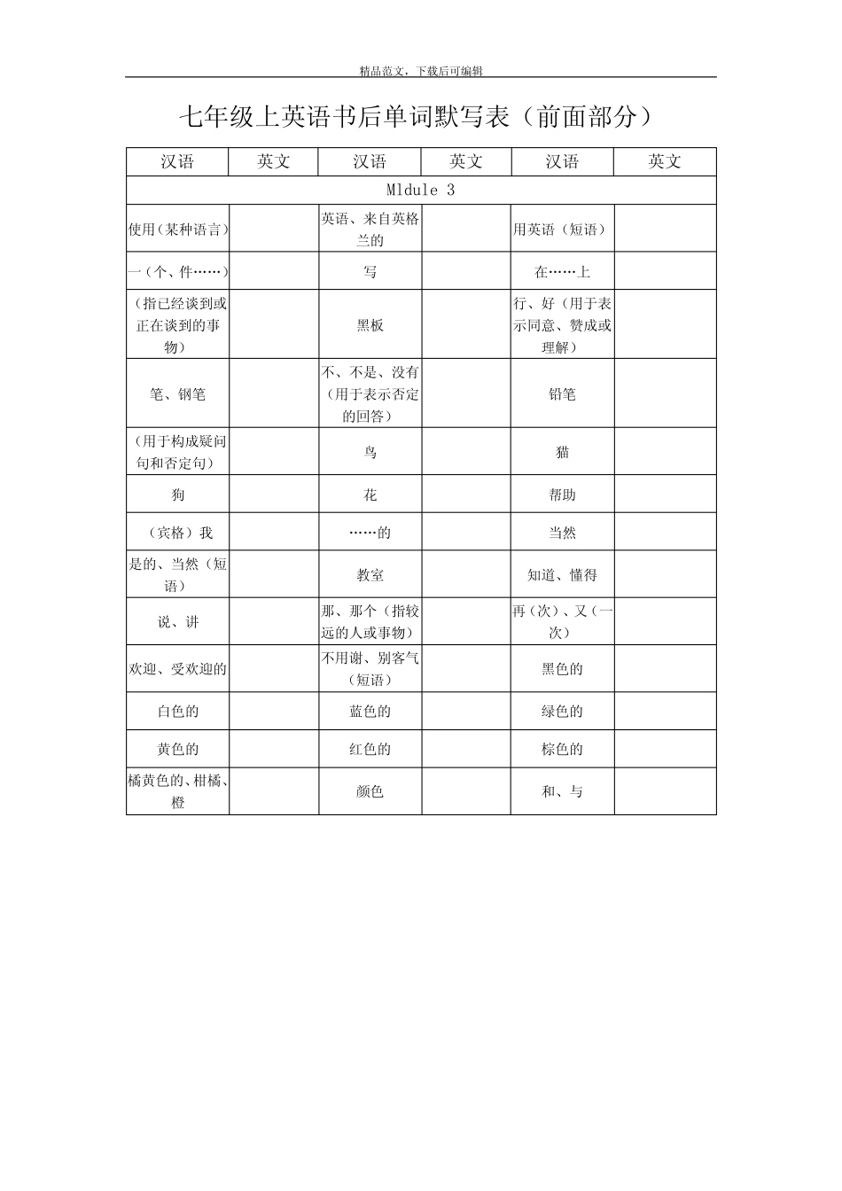 2018年人教版七年级上英语书后单词默写表(前面部分)(精品文档).doc_百 ..._第3页