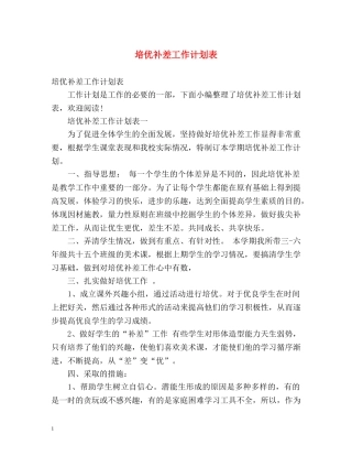 培优补差工作计划表 