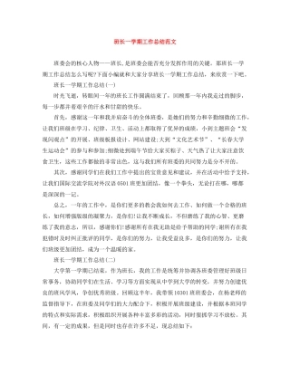 班长一学期工作总结范文