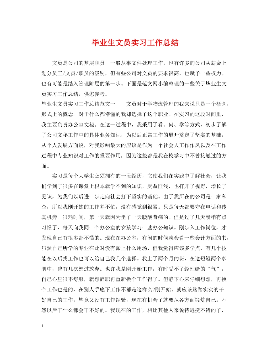 毕业生文员实习工作总结_第1页