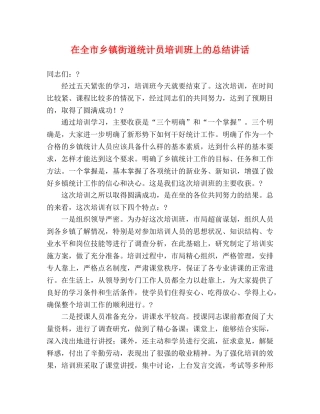 在全市乡镇街道统计员培训班上的总结讲话 