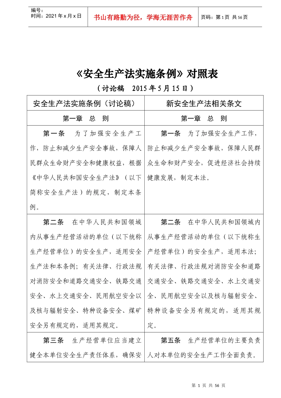 安全生产法实施条例对照表_第1页