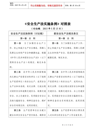 安全生产法实施条例对照表