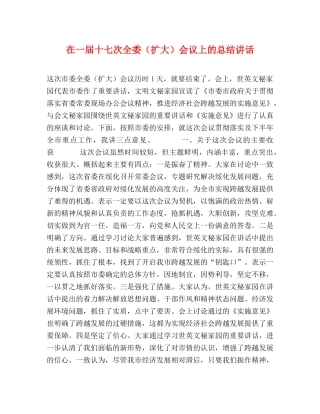 在一届十七次全委（扩大）会议上的总结讲话 