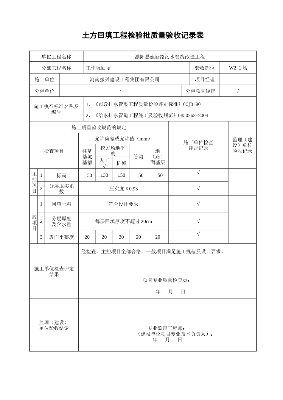土方回填工程检验批质量验收记录表。。基础_第1页