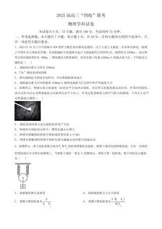 广东省汕尾市四校2024-2025学年高三上学期联考物理试题(无答案)