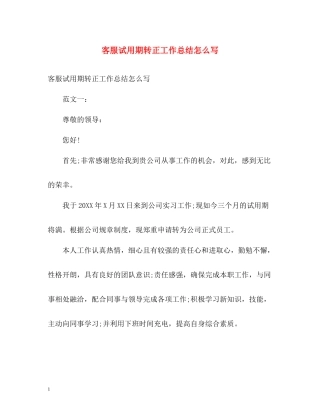 客服试用期转正工作总结怎么写
