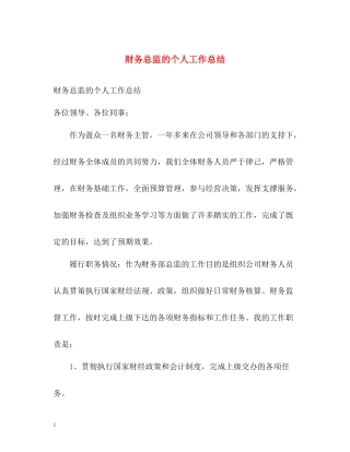 财务总监的个人工作总结