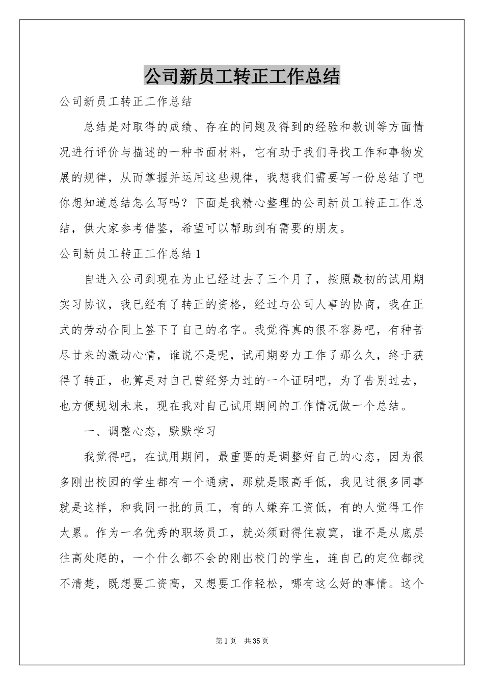 公司新员工转正工作参考总结_第1页