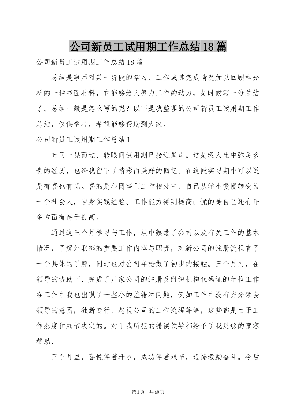 公司新员工试用期工作参考总结18篇_第1页