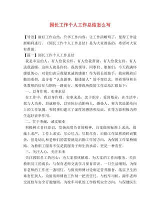 园长工作个人工作总结怎么写 