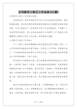 公司新员工转正工作参考总结(15篇)
