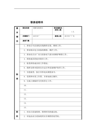 35千伏班组长岗位说明书