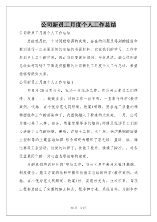 公司新员工月度个人工作参考总结