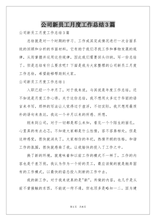 公司新员工月度工作参考总结3篇