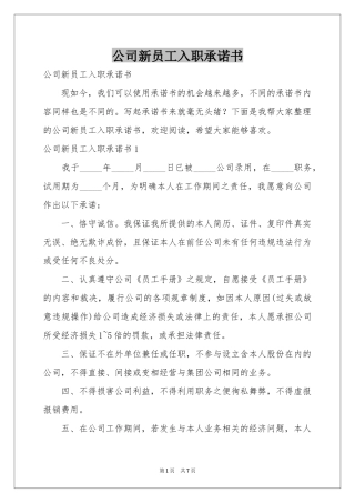 公司新员工入职承诺书