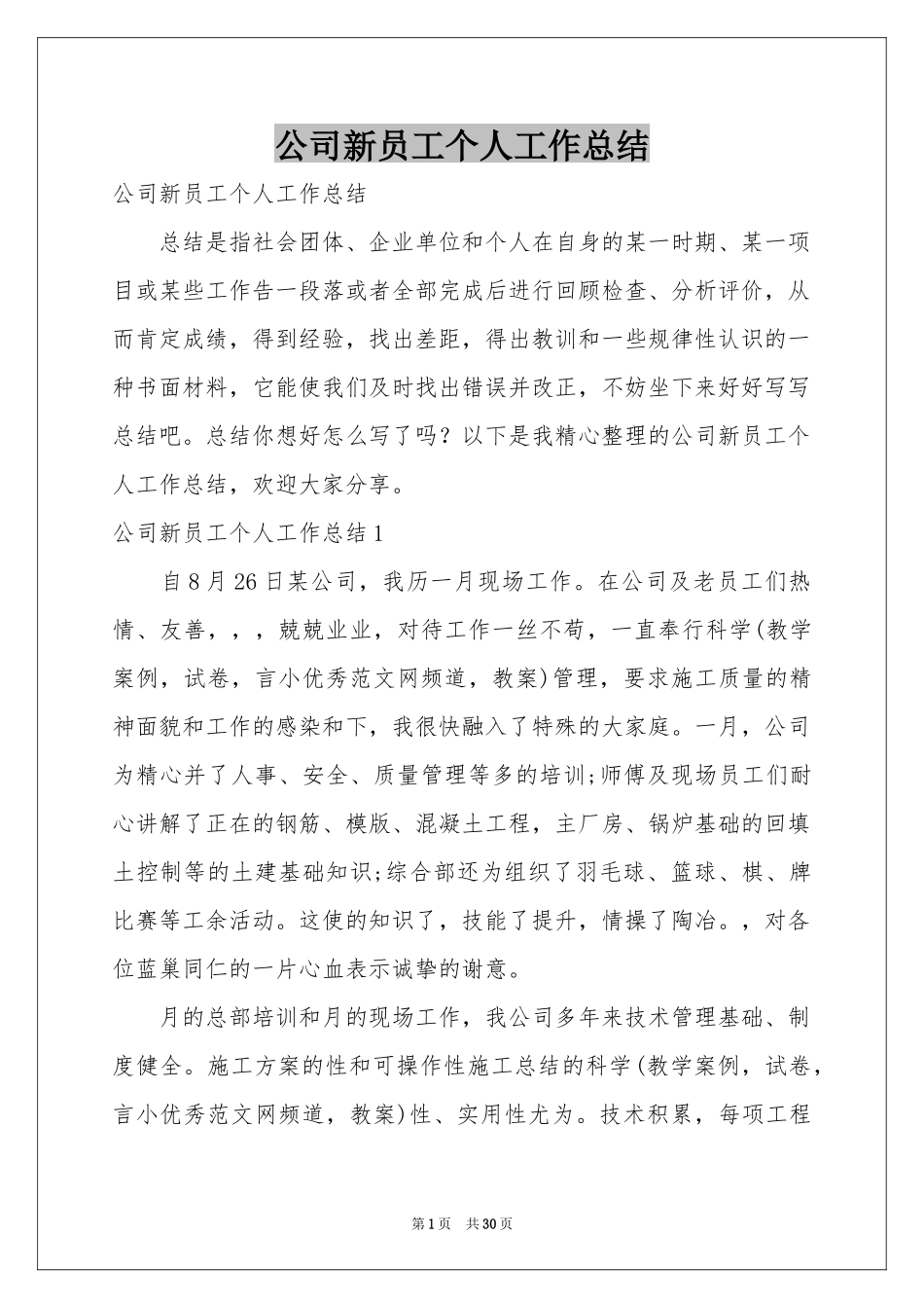 公司新员工个人工作参考总结_第1页