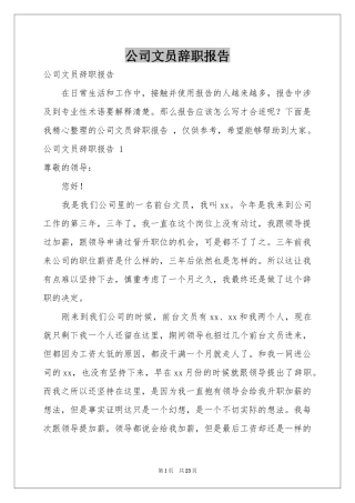 公司文员辞职报告 